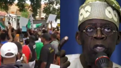Protesters Lay Siege At Tinubu’s House In Lagos (Video)