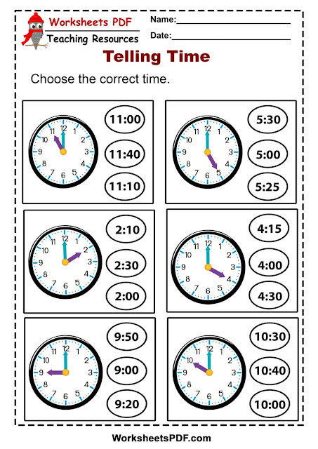 PDF Worksheets ( Telling the Time)