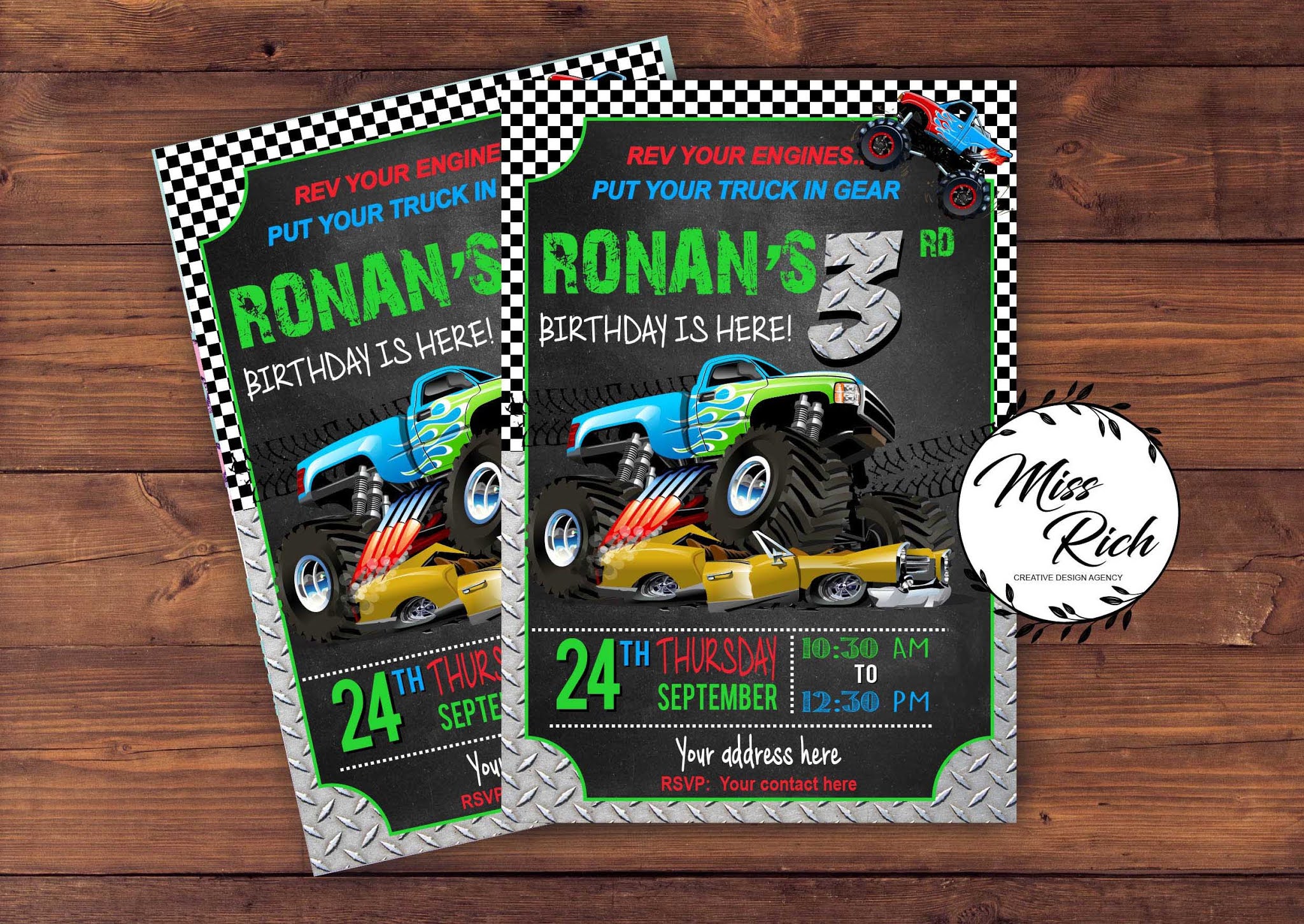 MONSTER TRUCK BIRTHDAY INVITATION Miss Rich