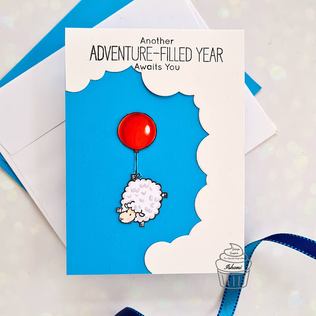 MFT Birthday buds, Balloon card, Floating card, Hero arts Cloudy sky scene, birthday card with balloon, quillish