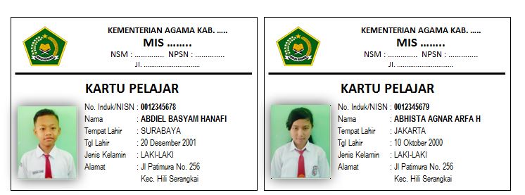 Aplikasi Kartu Pelajar Excel untuk Sibos Pintar Harian Madrasah
