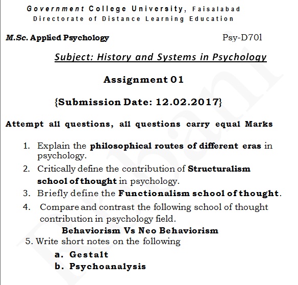 psychology assignments pdf