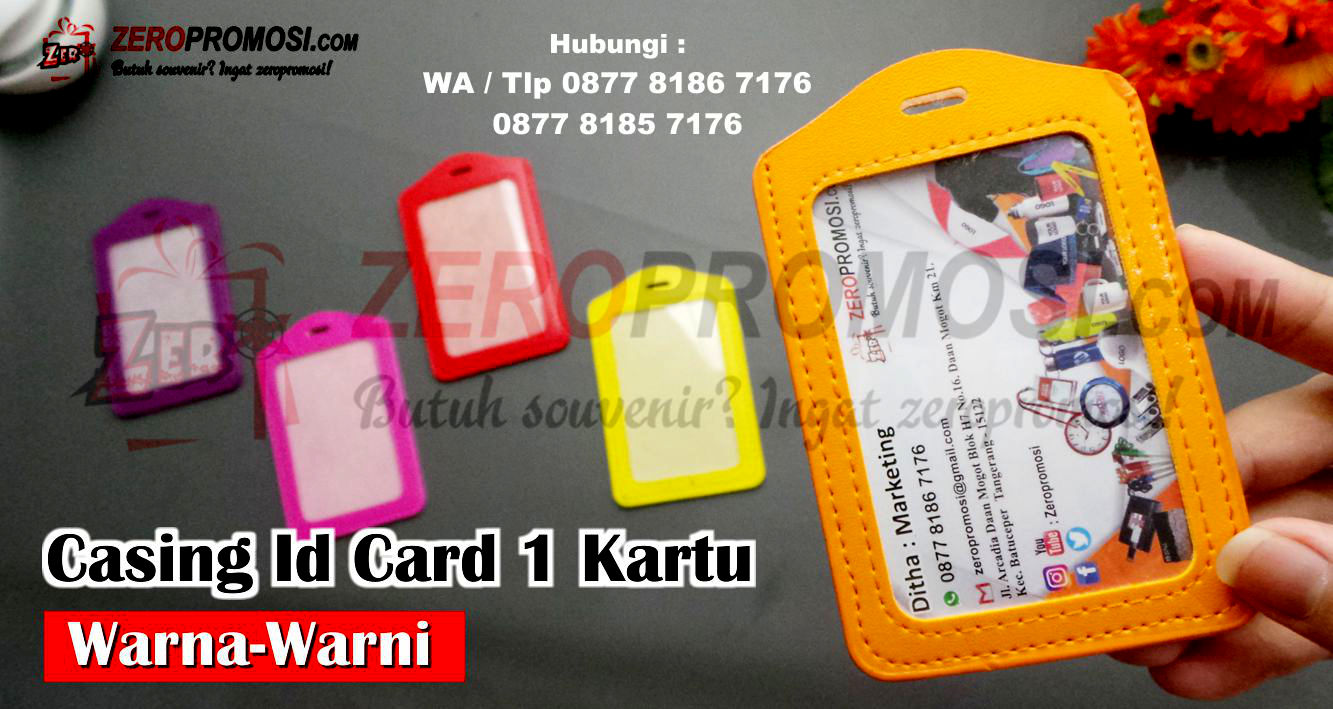 tempat id card kulit warna warni kapasitas 1 kartu, Casing Id Card, Name Tag Colour Card Holder, Tempat Tanda Pengenal Warna Warni