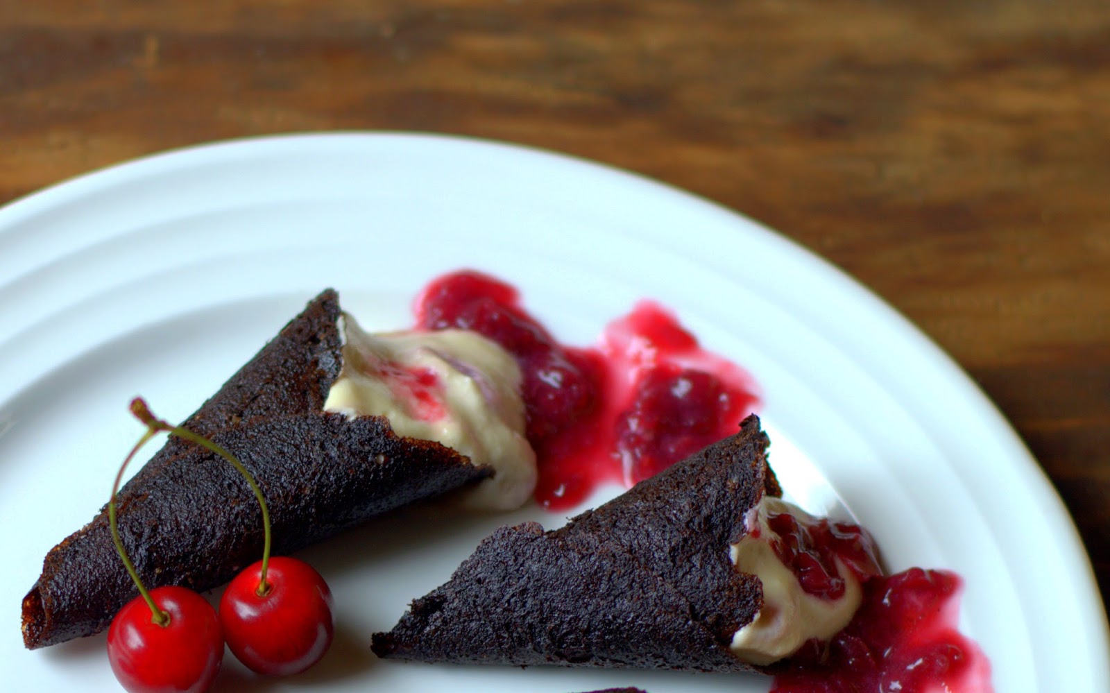 Cakes & More Chocolate Tuiles With Cherry Diplomat Cream