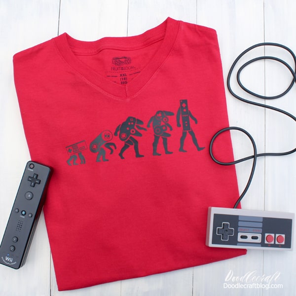 The evolution of the Nintendo controller video game inspired shirt diy.