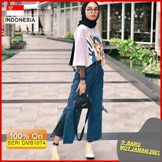 DMB1074 FASHION BAWAHAN 1KG MUAT 3PCS FLOPPY SLIT CELANA KULOT JEANS PREMIUM TALI SAMPING HITS SELEBGRAM FASHION WANITA BARU 2021