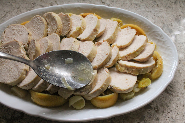 Food Lust People Love: Lemon poached chicken and leeks is a light and flavorful dish made with chicken broth, white wine and garlic. It's so easy too, in a slow cooker. Even boneless, skinless chicken breasts turn out tender and tasty.