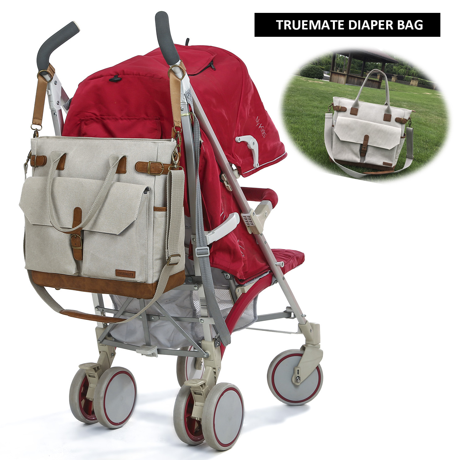 TRUEMATE Baby Diaper Bag Tote With Changing Pad Stroller Straps and