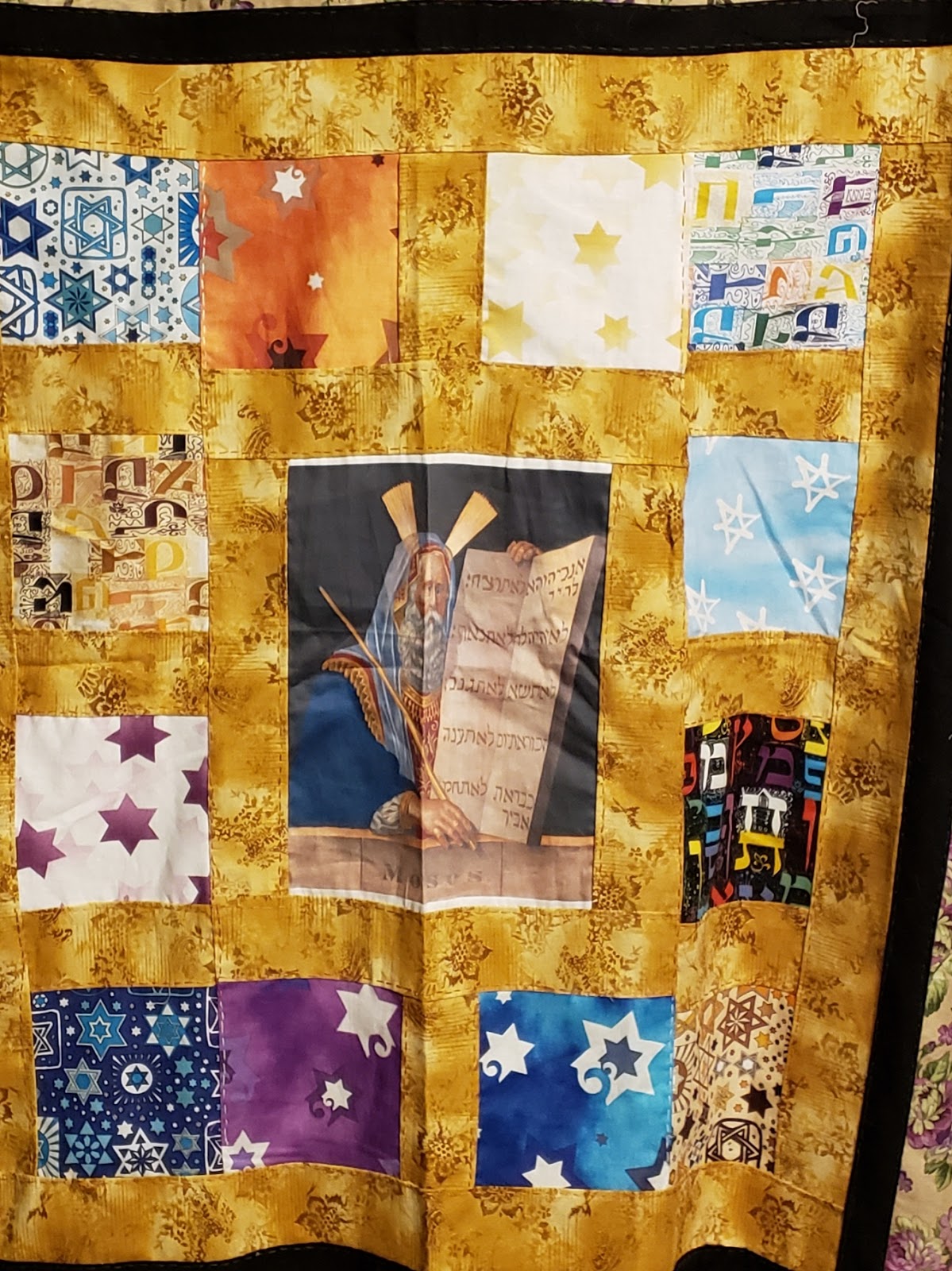 take on life JEWISH PRAY QUILT DEPICTING MOSES THE LAW MAKER