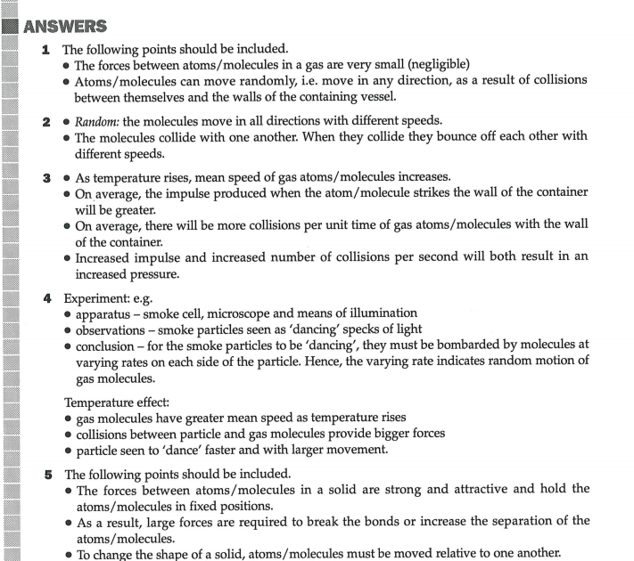 A Level Homework and Answers Solids Liquids and Gases