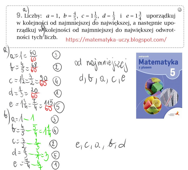 Zad. 9  str. 95 "Matematyka z plusem 5" Mnożenie ułamków zwykłych