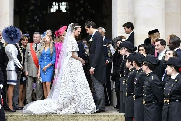 Diamond tiara. Princess Alessandra in Andrew Gn dress, Princess Beatrice in Topshop coat and The Vampire's Wife dress. Princess Stephanie