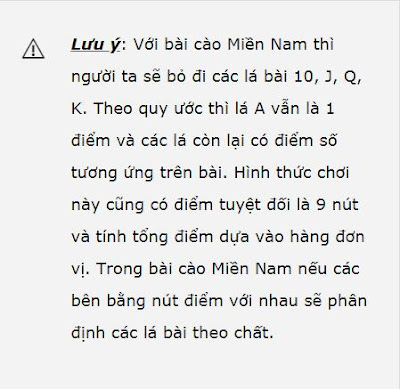 Bài cào miền Nam có 1 số đặc điểm như sau