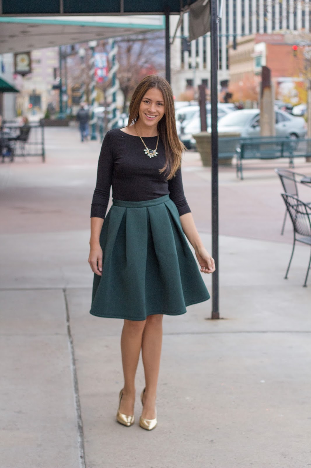 Holiday Green Midi Skirt by Colorado fashion blogger Eat Pray Wear Love
