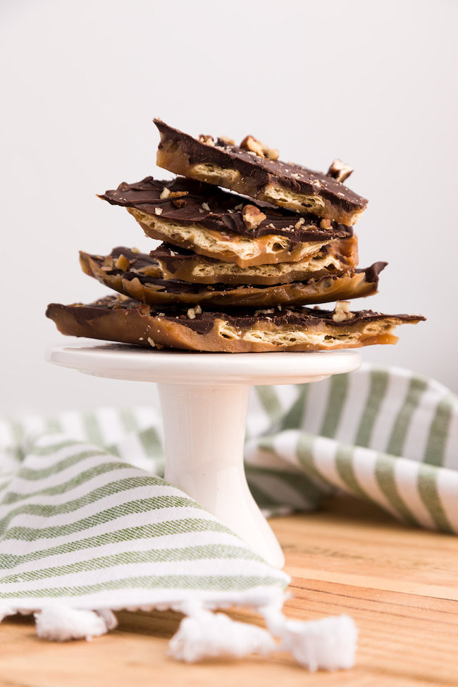 Saltine Cracker Toffee by Kippi at Home featured at Pieced Pastimes