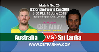 20th Match Sri Lanka vs Australia World Cup 2019 Today Match Prediction