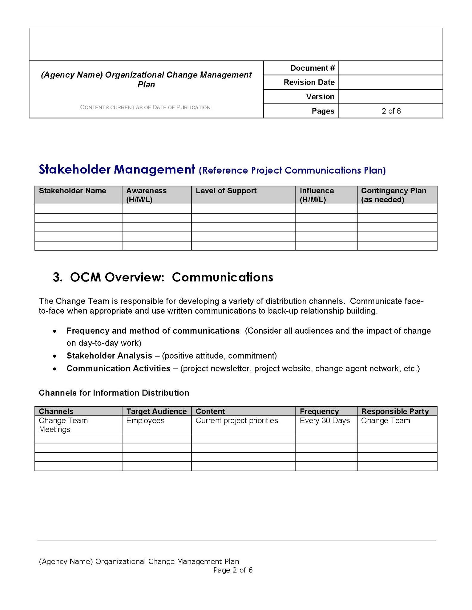 Organizational Change Management Template Organizational Change Management Template