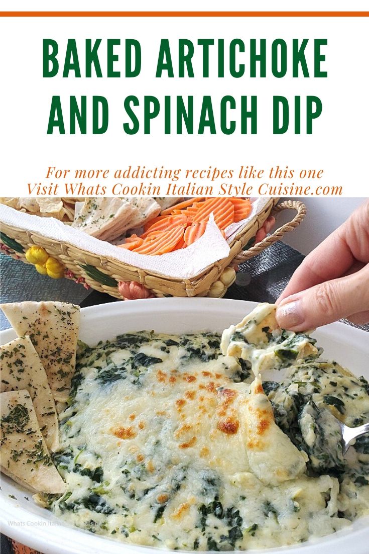 this is a spinach and artichoke dip that is baked in the oven and pin for later recipe