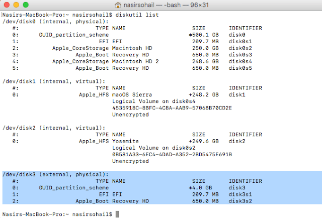 List the Recovery USB drive partition in Terminal List the Recovery USB drive partition in Terminal