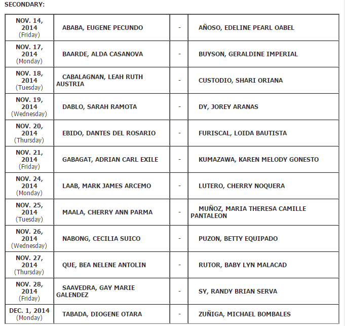 Schedule of initial registration for August 2014 LET Passers (Manila) Secondary