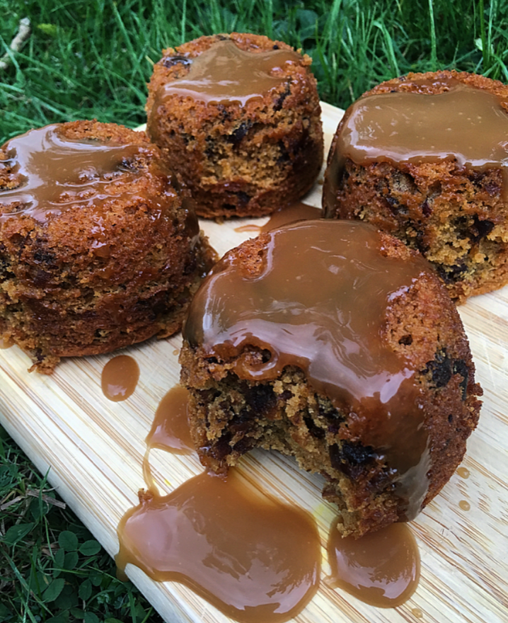 vegan date pudding with caramel sauce