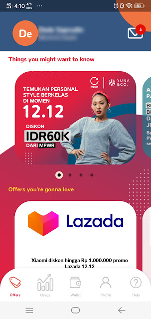 Tampilan utama aplikasi MPWR indosat