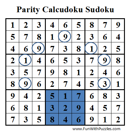 Parity Calcudoku Sudoku (Daily Sudoku League #38) Solution