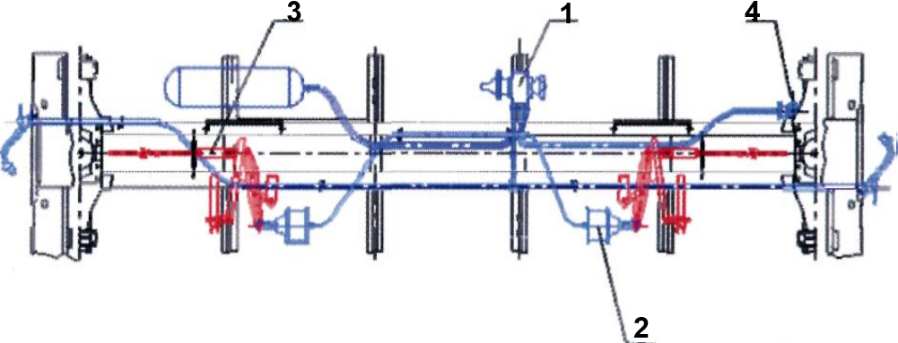 Автотормозное оборудование грузового вагона. Тормозное оборудование вагона с потележечным торможением. Тормозная система грузового вагона с потележечным торможением. Система автоторможения грузового вагона. Потележечное торможение грузовых.