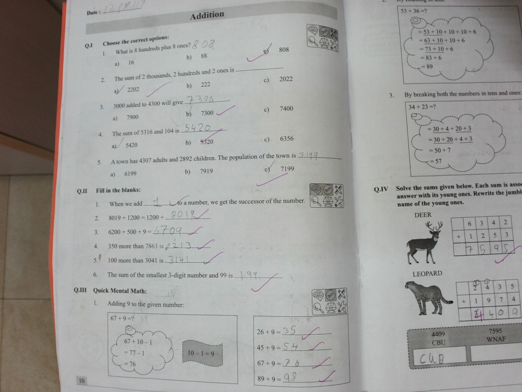 Workbooks grade 3 math workbook : PIS VADODARA STD 3: Grade 3 Math ch-3 Addition Workbook