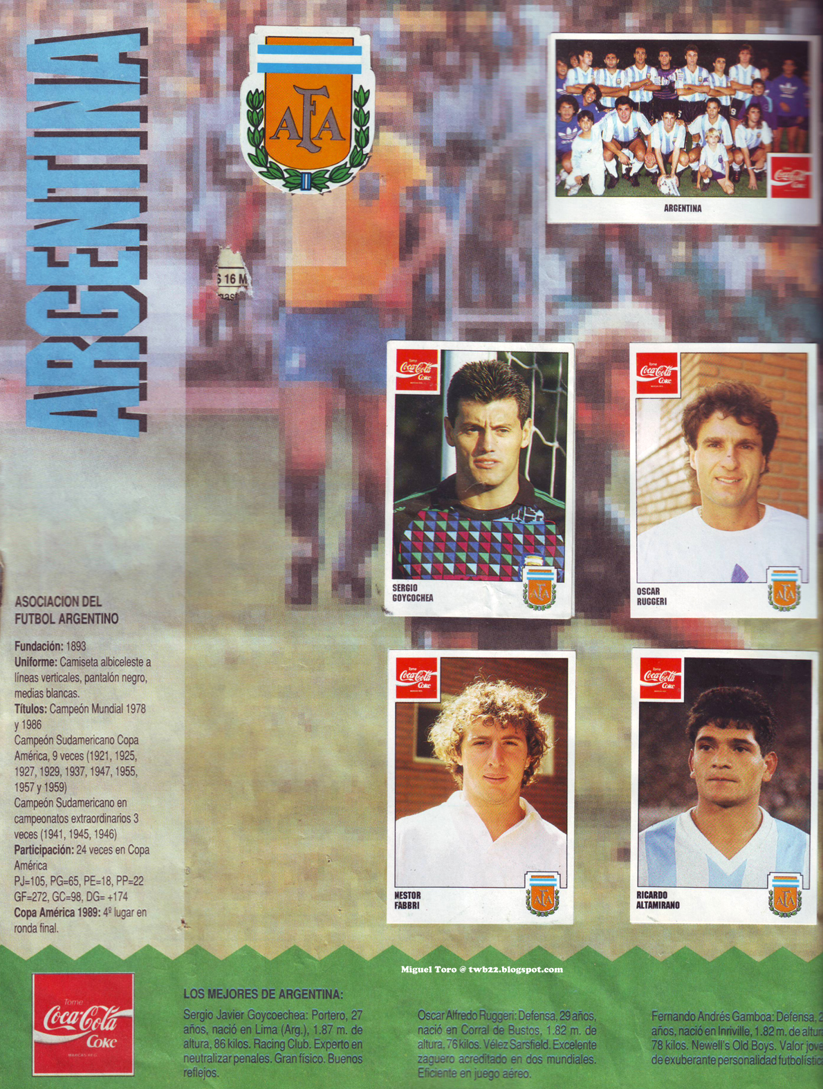 TWB22 Copa America 1991 Argentina Colombia