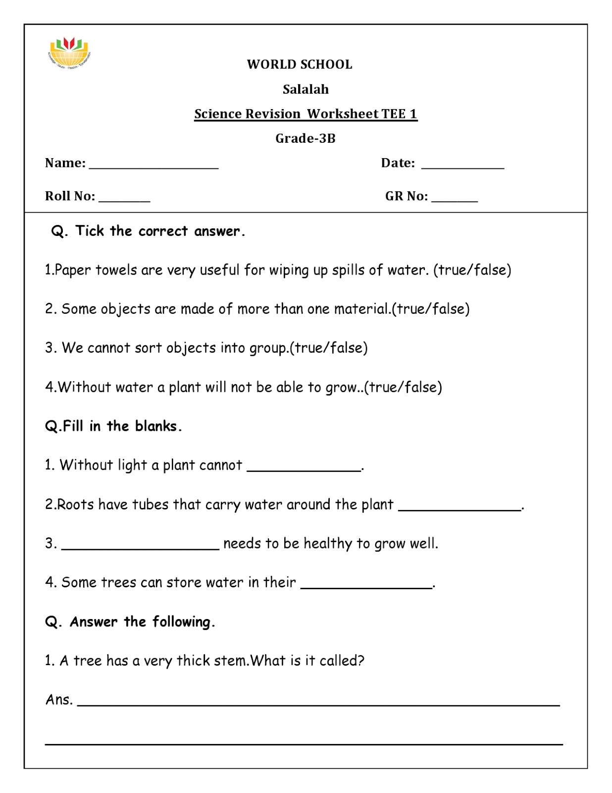 Birla World School Oman: Homework for Grade 3 as on 07/12/2017