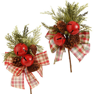 Red jingle bell and cedar floral picks 15 inches