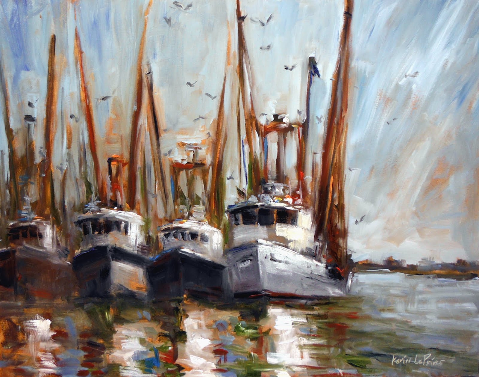 Kevin LePrince Charleston Artist Shrimp Boats at Skull Creek on