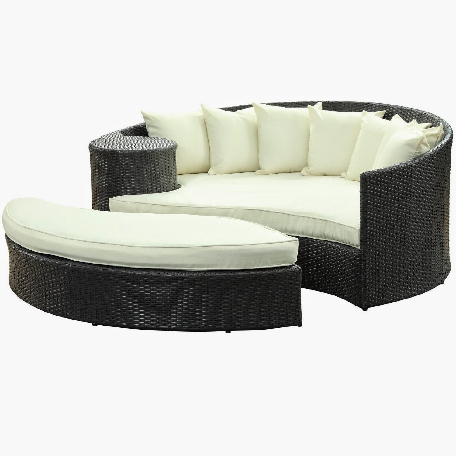 LexMod Taiji Outdoor Wicker Patio Daybed with Ottoman in Espresso with White Cushions LexMod Taiji Outdoor Wicker Patio Daybed with Ottoman in Espresso with White Cushions