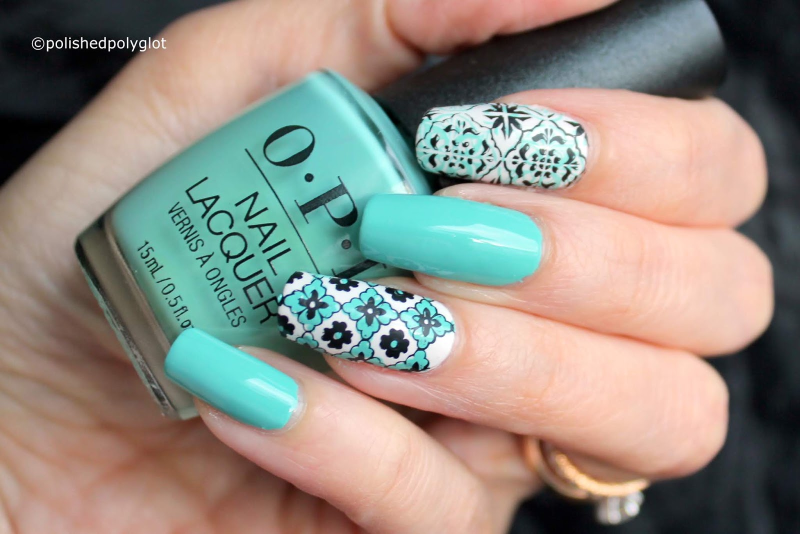 Nail Art │ Mint, Black and White Tile Nail Design / Polished Polyglot