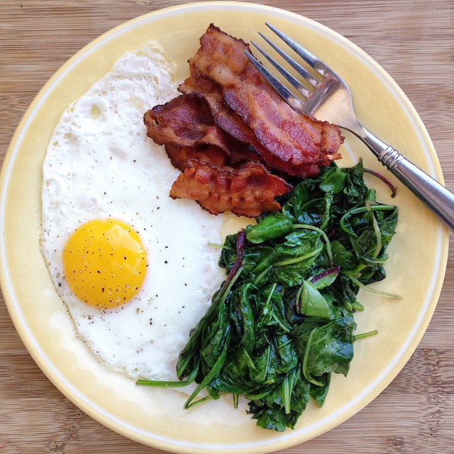 bacon, egg and power greens sautéed in a bit of bacon grease and s&p