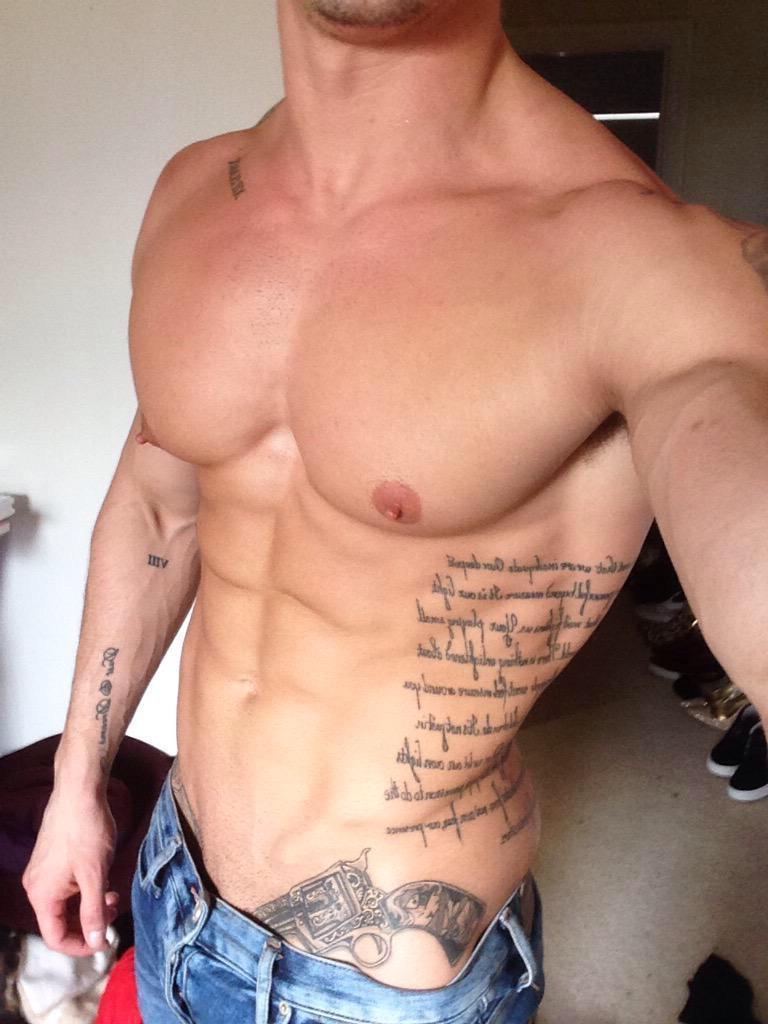 shirtless-fit-muscle-pecs-daddy-huge-perky-nipples-tattoo-body-gun-pointing-hunk-selfie