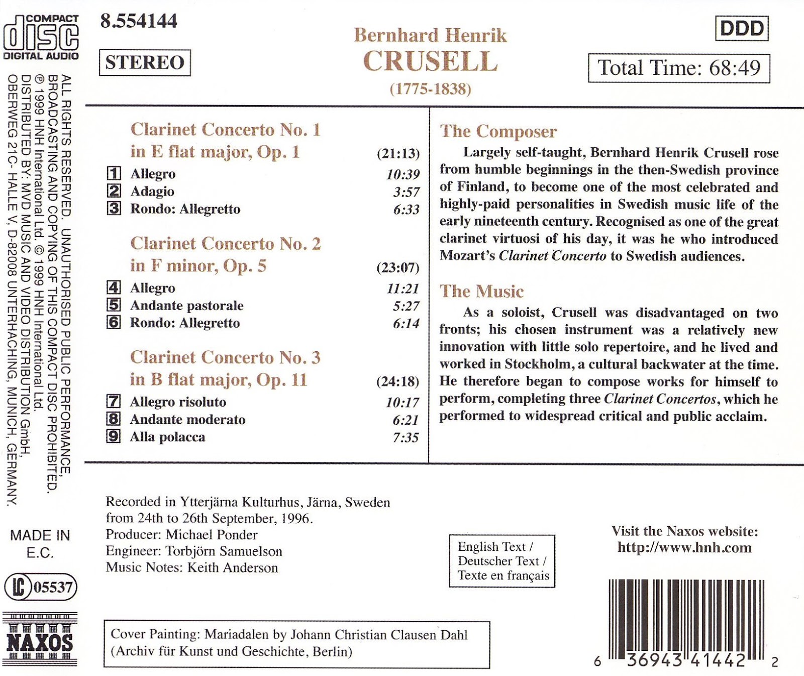 Sentidos Bernhard Henrik Crusell. Conciertos para Gérard