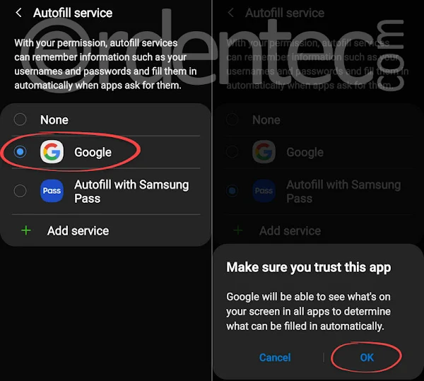 Activate Google Autofill Service, Turn Off Samsung Pass