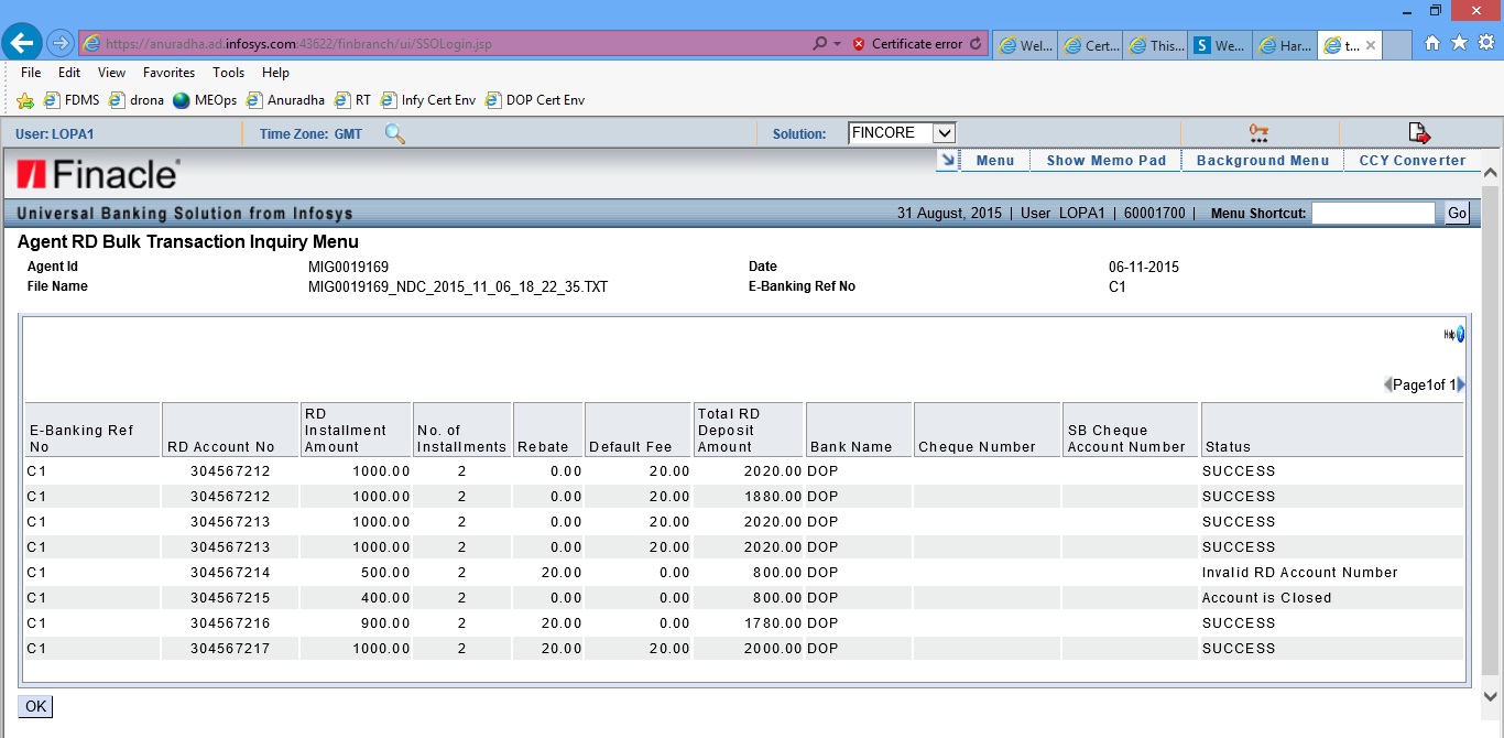 Process of accepting RD Transactions of MPKBY and PRSS Agents Using BCP