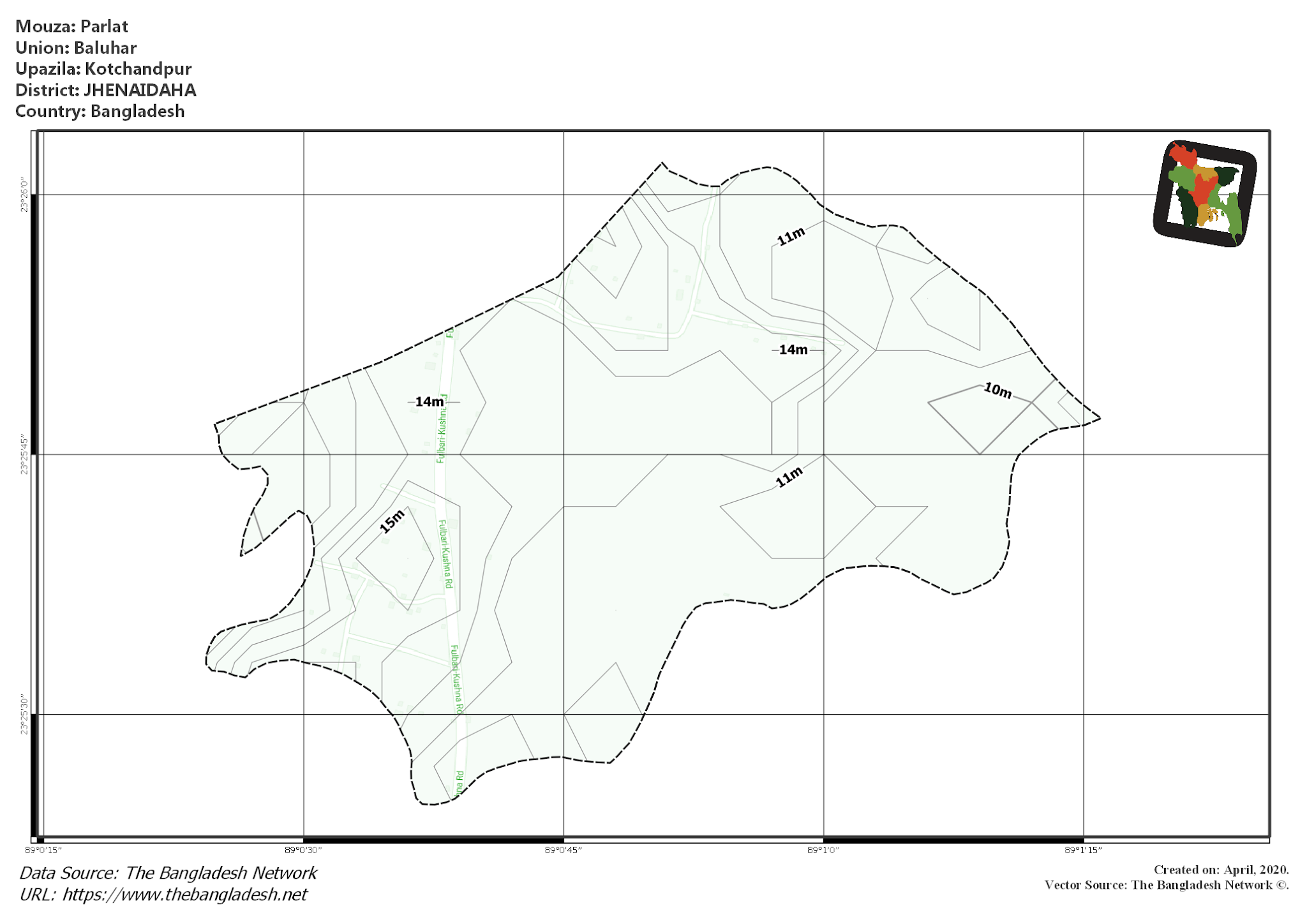 Map of Parlat Mouza of Kotchandpur Upazila, JHENAIDAH, Bangladesh.