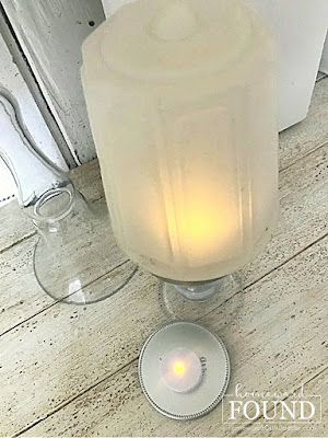 vintage glass light globes,candleholders,spring decor,spring decorating,vintage lighting,battery candles,vintage,up-cycling,re-purposing,lighting,thrifted,outdoors,salvaged,junk makeover,glass globes,DIY,diy decorating,decorating, flower vases,candles,salvaged materials, diy home decor