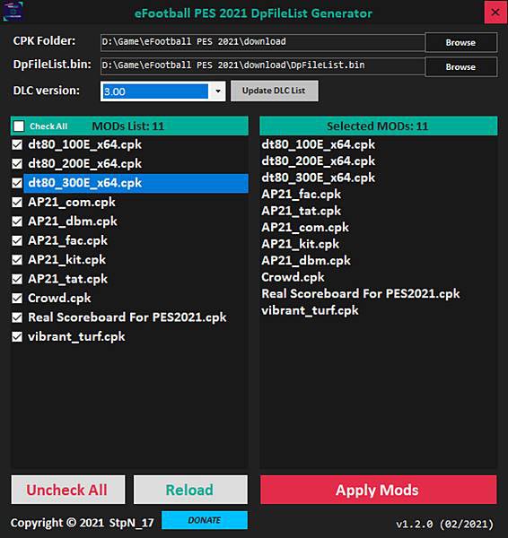 PES 2021 DpFileList Generator & Mod Generator Tool (DLC 4.00)