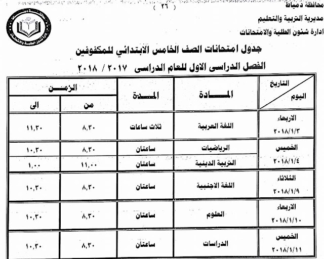 جداول امتحانات محافظة دمياط الترم الأول 2018  24312586_1500771143325896_4590499923029605722_n