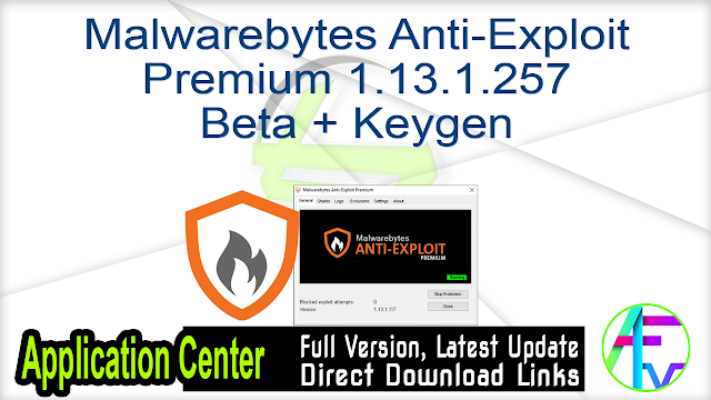 Malwarebytes Anti-Exploit Premium 1.13.1.257 Beta + Keygen Malwarebytes Anti-Exploit Premium 1.13.1.257 Beta + Keygen
