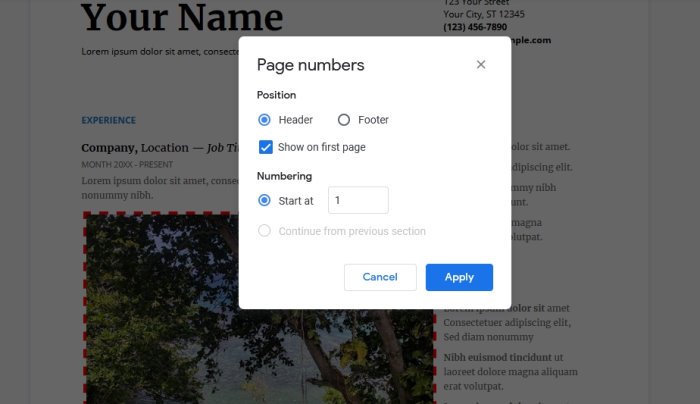 Как добавить номера страниц в Google Docs