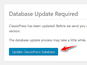 A button to update ClassicPress database during migration