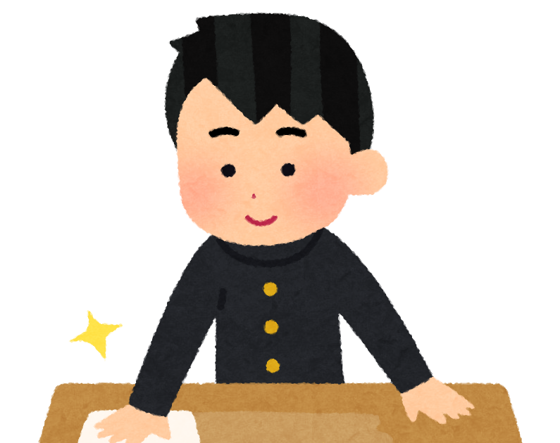 テーブルを拭く人のイラスト（男子学生） かわいいフリー素材集 いらすとや