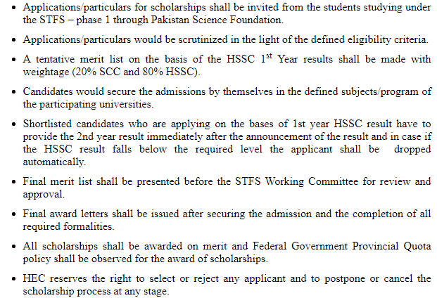 HEC science talet forming scheme STFS selection procedure