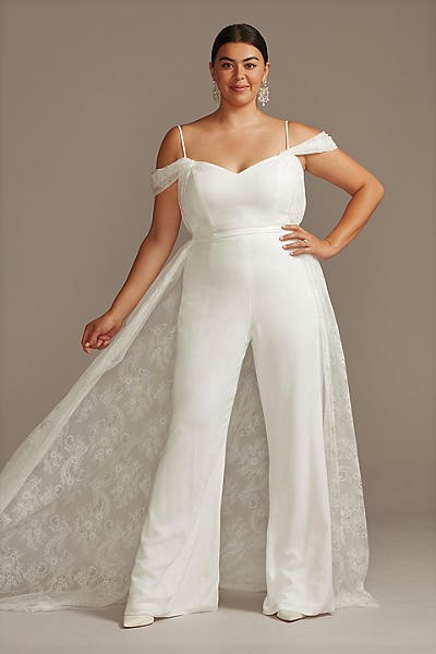 Off-Shoulder Plus size jumpsuit with train-Bridal fashion-wedding dress-bridal outfit-Weddings by K'Mich Philadelphia PA